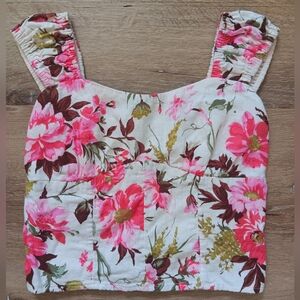 Abercrombie & Fitch Linen Blend Cropped Floral Tank Top Size Small